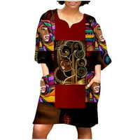 Ženske afričke haljine casual labav ljetni haljina V izrez kratka rukava rukavice sa džepom smiješna
