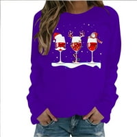 Božićni pulover s dugim rukavima za žene tiskane labave fit pad dukserice ljubičaste veličine xl