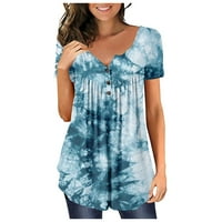 Ženske bluze Henley casual bluza Grafički print ženske plus košulje kratki rukav ljetni vrhovi plavi