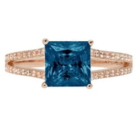 2. CT briljantna princeza Clear Simulirani dijamant 18K 18K Rose Gold Solitaire sa Accentima prstenom