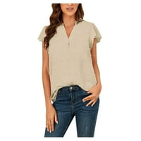 Ženske ljetne vrhove kratkih rukava ženske bluze casual pune košulje V-izrez Beige XL