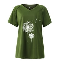 Prevelike majice za žene vježbanje Grafički zeleni v vrat maslačak ženske vrhove casual majica tunika