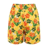 Ženske casual šorcts Ljeto udobno plaže kratke hlače elastični struk cvjetni print sa džepovima Yellow