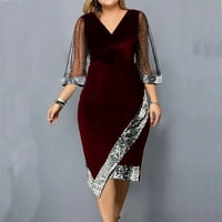 Haljine za žene ženska fit & flare V-izrez za lakiranje čvrstog haljina dugačka plus veličina vruće prodaje Fit & Flare Hemise Wine m