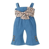 TODDLER Baby Girl Leopard Ispis One RomaPoved pantalone bez rukava sa rukavima Dugačke hlače Kombinezoni plavi 12-mjeseci