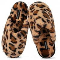 Snug napušta ženske papučene papuče za papuče za papuče od pjene slatke krznene leopard tisak FAU krzno