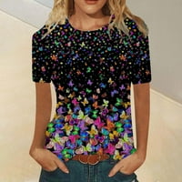Ženski vrhovi Crew vrat Ženska bluza Modni grafički otisci Majice Kratki rukav Ljetna tunika Tee Multi-Color