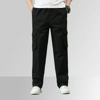 Crne teretne hlače za muškarce Muške modne čvrste labave pamučne plus veličine džep čipkaste hlače u