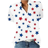Odeerbi Patriotska košulja za žene 4. jula Henley Tops Fashion Summer V izrez Slobodno vrijeme Kratki