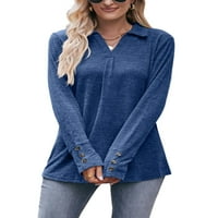 LUMENTO Žene polo majice rever na vrhu majica s dugim rukavima, majica sa punim bojama Royal Blue XL
