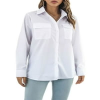 Grianlook dame casual dugih rukava majica rever na vrat prema dolje bluza praznična puna boja bijela