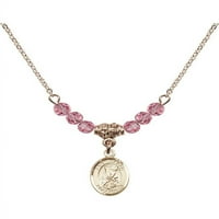 Ogrlica s pozlaćenom zlatom Hamilton sa ružičastog oktobra mjeseca rođenja kamena perle i šarm svetog