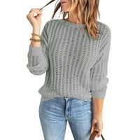 Prevelizirani džemperi za žene plus veličine okrugli vrat Čvrsta boja dugih rukava pleteni džemper šuplji gornji džemperi siv