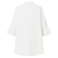 Majica Dyfzdhu za žene Solid V majice izrez Trubetni rukavi Ležerne prilike pamučne bluze
