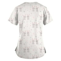 Ženske bluze Ženska modna radna odjeća s kratkim rukavima V-izrez s džepovima ispisanim vrhovima Beige