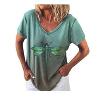 AMOUSA modne žene gradijent ispisane kratkih rukava V-izrez labav pulover majice majice majice za žene