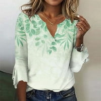Cleance! Tofotl Ženske vrhove modne tiskane majice rukav V-izrez casure pulover bluze mint zelene m