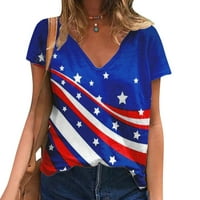 Mnjin majica Žene vrhovi TEE majice Žene Ručno oslikana američka majica za zastava V izrez TEE košulja