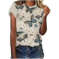Slatki ljetni vrhovi za žene labave kratke rukave Bluza Butterfly Print CrewNeck T-majice Ležerne u