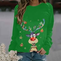 Ženska dukserica Slatka elk Print Loose vrhovi Božićni casual plus veličina pulover džemper s dugim
