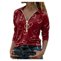 Ženske modne košulje Bluze zimsko srce Print V-izrez dugih rukava plus veličina dugih rukava na vrhu