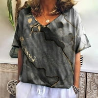 Hanas ženska gornja modna ljetna ženska modna casual tiskana v-izrez kratki rukav top bluza tamno siva