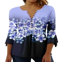 Trowalk Ladies majica V izrez Ljetni vrhovi cvjetni print Tunic bluza Žene udobne pulover rukava Tee