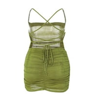 Ženska zelena ruched špageta kaiš mini haljina Cami Bodycon kratka haljina