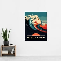 Seaside pozivi Myrtle Beach SAD Južna Karolina Zalazak sunca Žena valova morskog sirena oceana EXTRA