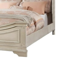 Benjara BM Bev klasični krevet sa skelopiranim i ukrašenim dizajnom, kremom bijela - kraljica veličine