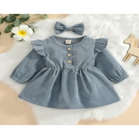 Dobingbub Toddler Baby Girls Ruffle haljina odjeća dugih rukava haljine sa odijelima za kosu plave 12