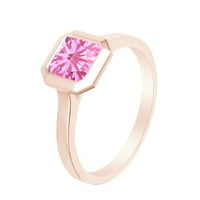 Asscher rez simulirani ružičasti turmalin pasijans bend prsten 14k ruža zlato preko sterlinga srebra