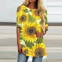 Puntoco Ženska klirens odjeće, žena 0-vrat kratkih rukava majica Majica Ljeto Ispiši labavu bluzu žutu