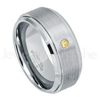 Četkani muški tungsten prsten volfram - 0,07ct solitaire prsten citrina - personalizirani vjenčani prsten