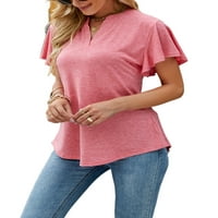 Luxplum dame ljetne vrhove kratki rukav majica V izrez majica Comfy tunika bluza Radni pulover ružičasti