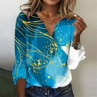 Žene na vrhu Casual Dressing Dužina jesena cvjetna uzorka ispisana v izrez Grafički tunik Tees Majica Saobraćaj ženski pulover bluza Sky Blue XXL