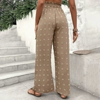Ženske casual hlače Čvrsto boje visoki struk jacquard široke pantalone za noge elastične pojaseve duge