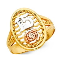Jewels 14k Bijelo žuto i ruža Three Color Gold Petnaestogodišnjeg rođendana Quincea-Era Fashion Golivers