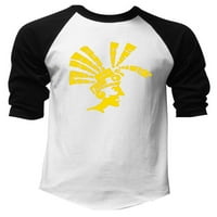 Muški žuti Aztec Tribal Warrior V Bijela crna Raglan Baseball majica 2x-Large