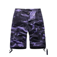 IOPQO Cargo Hlače za muškarce muške ležerne multi džepove maskirne tiskane kratke hlače Purple + 34
