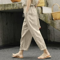 Ženske ljetne pamučne pantalone Labavi džep elastični struk široke pantalone za noge retro književne