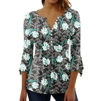 Ženske majice Žene Ljeto Print Trendi gumb Cardigan rukava s rukavima V izrez Ležerne prilike ugrađenu