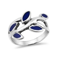 Olive grana listova simulirani plavi lapis-lazuli sterling srebrni prsten-7