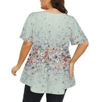 Hanas Tops Hollow Choker V izrez Ljetne majice, plus veličine Cvijeće s kratkim rukavima, pulover, ležerne