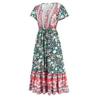 Ljeto Novo V izrez ruffle rukave cvjetni print duga haljina ženska haljina b m