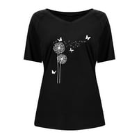 Bazyrey Womens Ljetni vrhovi Grafički tiskani bluza Ženka V izrez Casual Short rukava Majice Crna m