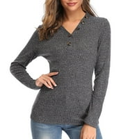 Guvpev ženski pulover plus veličina Žene pletene pune dugih rukava s dugim rukavima duks bluza - sivi