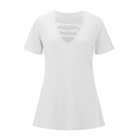 Ženska majica Ljetni modni kratki rukav V-izrez rebrasta majica TOP LJETNA Čvrsta boja Ležerna majica