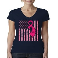 AmericanFlag-a Ovjesnost Žene Junior Fit V-izrez TEE, mornarsko, velika