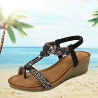 Ženske dame gudačke perle casual elastične pojaseve boemijske cipele za plažu sandaleblack sandale žene